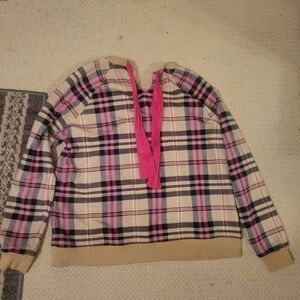 crown & ivy Pink Black Plaid Hoodie Sweatshirt
